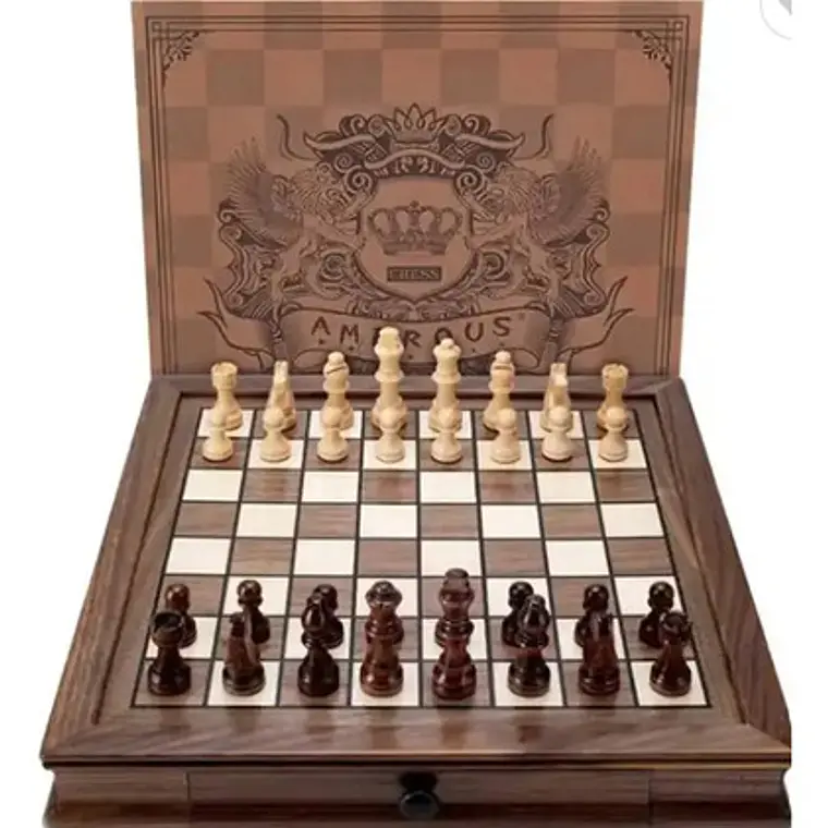 Tablero Ajedrez Premium Cajones Magnético Madera Fina 32cm 4