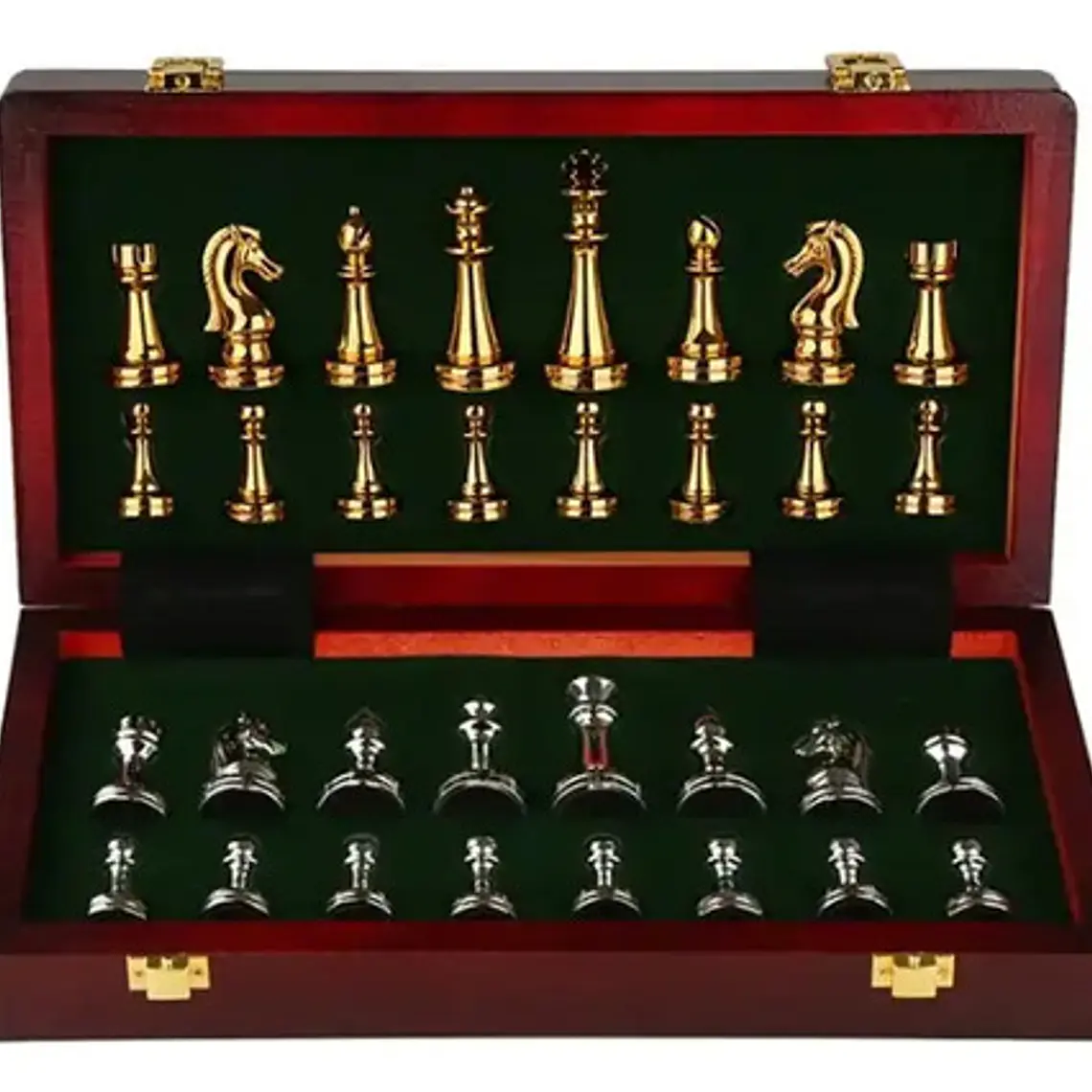 Tablero Ajedrez Deluxe Piezas Metálicas Doradas Y Plateadas 1