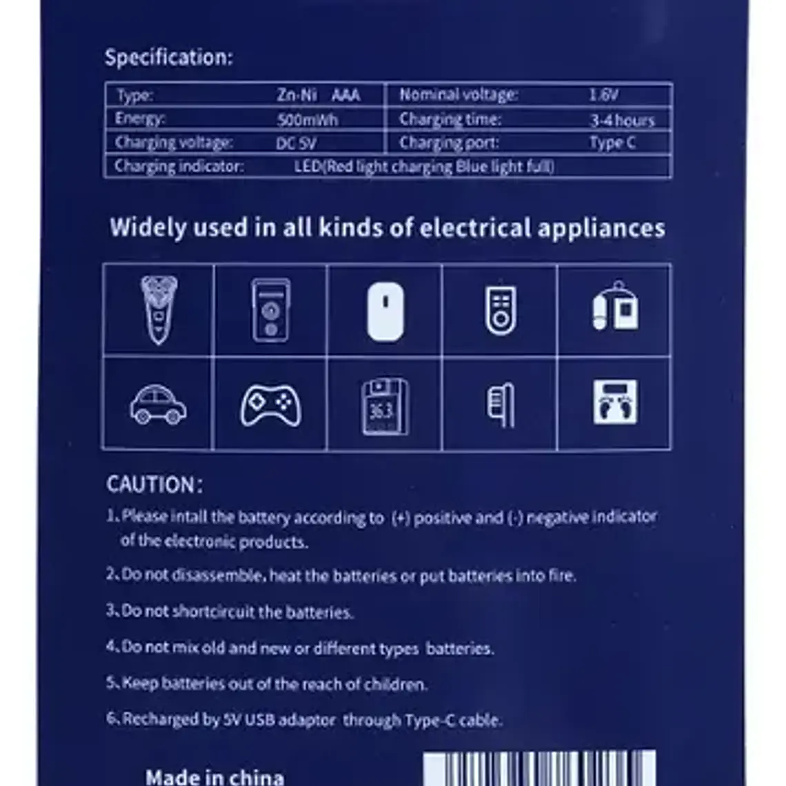 Pack 4 Pilas Únicas N-zinc Recargables Carga Directa +cable  13