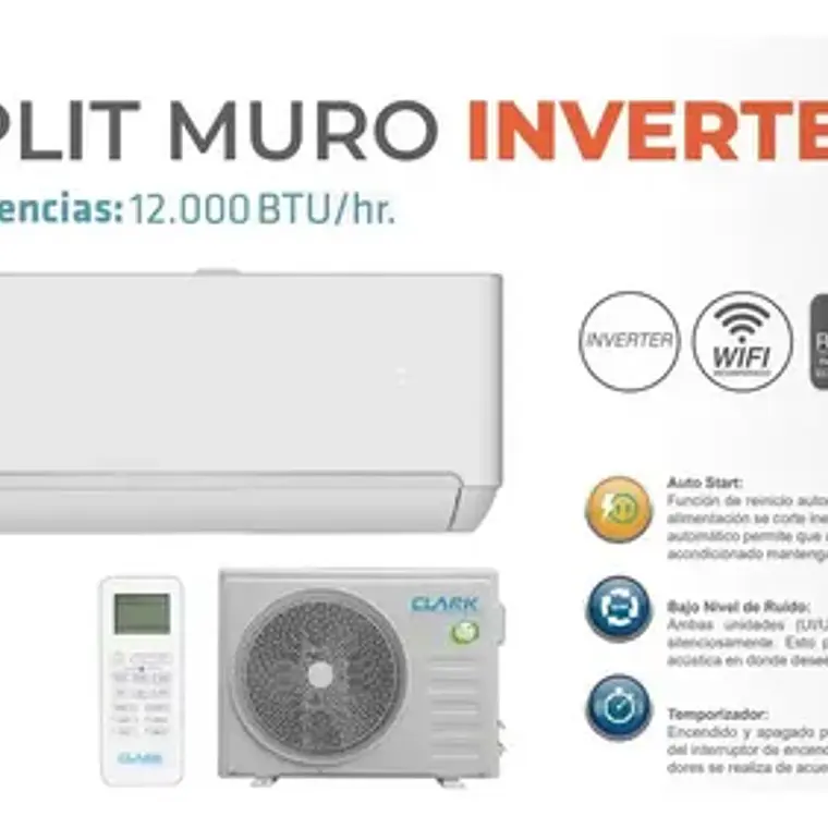 Aire Acondicionado Split Inverter Clark 12000 BTU Frío Calor Blanco R32 2