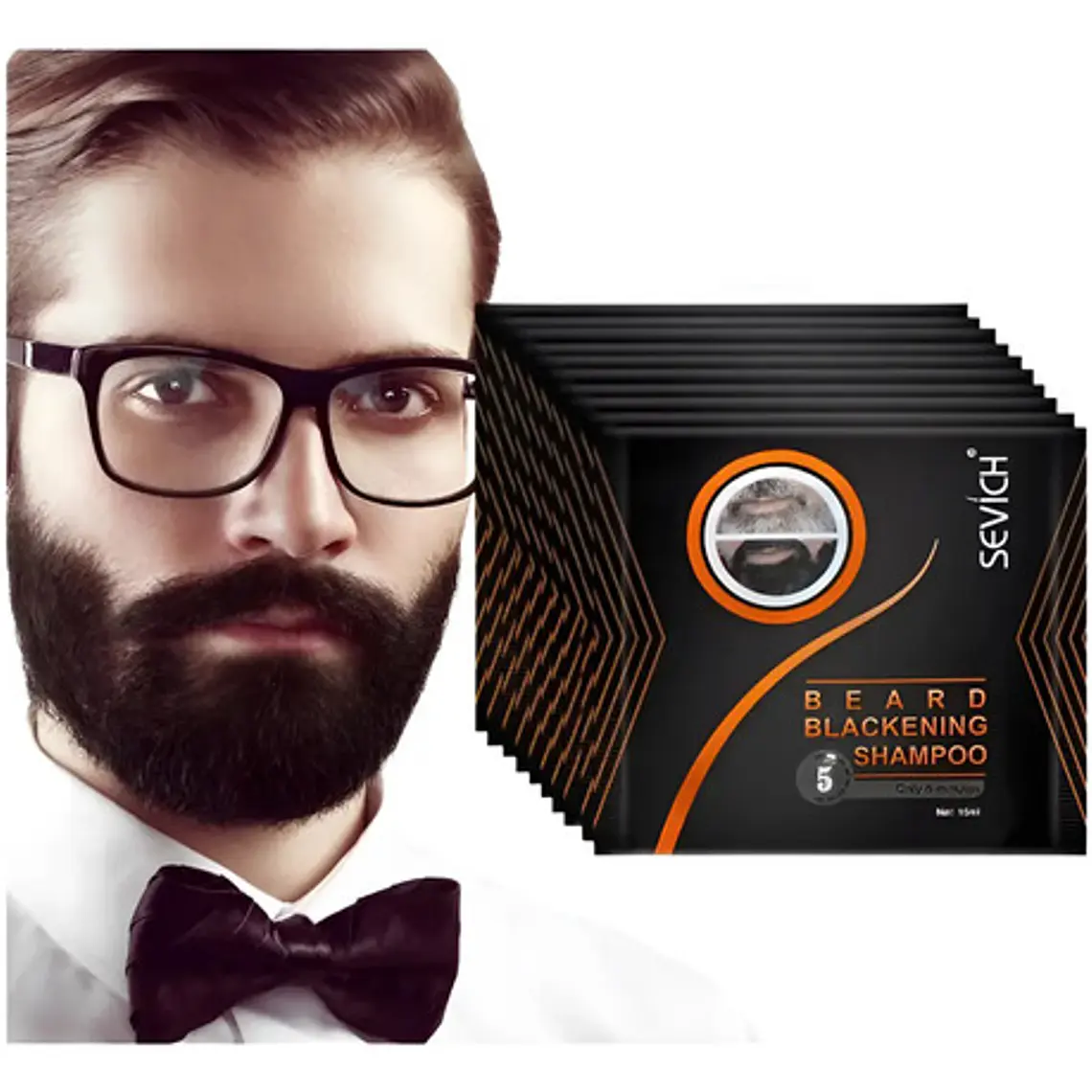 10 Uds Shampoo Sevich Barba Bigote Negro En 5 Minutos 2