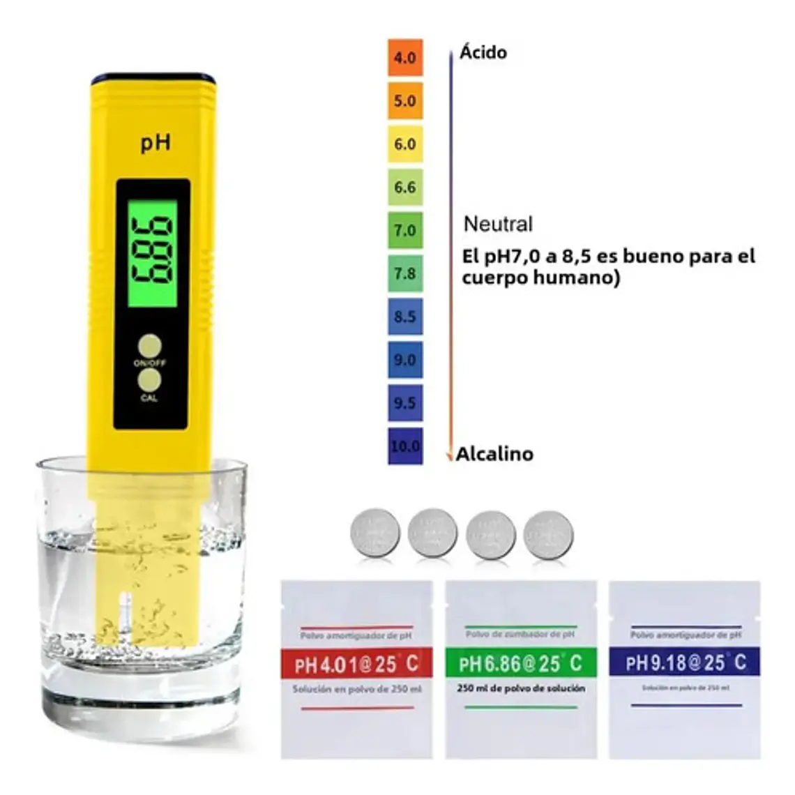 Medidor Digital De Ph Autocalibre Phmetro 3 Puntos C/estuche 6