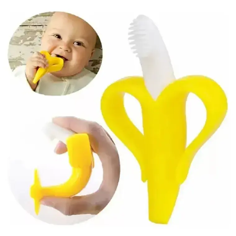 Mordedor Cepillo Infantil Baby Banana Silicona Cerdas Masajeadoras Amarillo 8