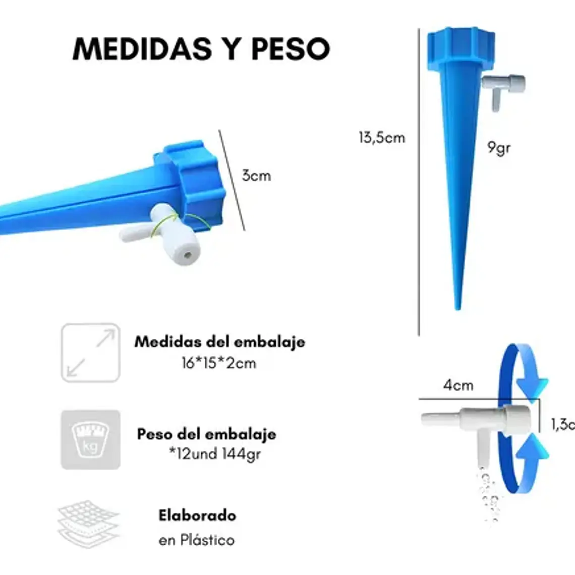 Estacas Riego Goteo Tlt Celeste 12 Uds Ajustable Para Botellas 5