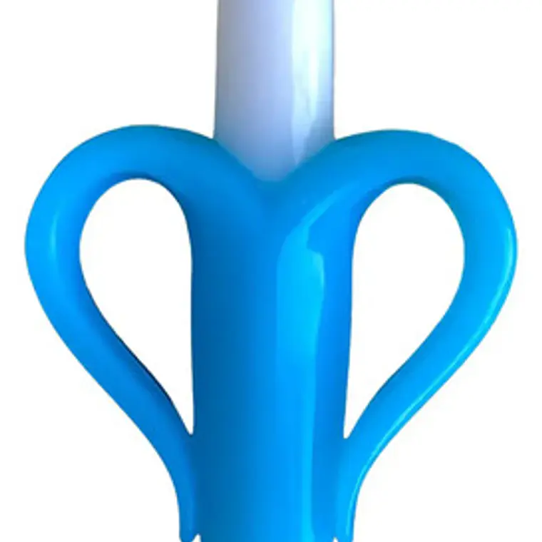 Mordedor Cepillo Para Bebés Silicona Plátano Banana Color Celeste 1