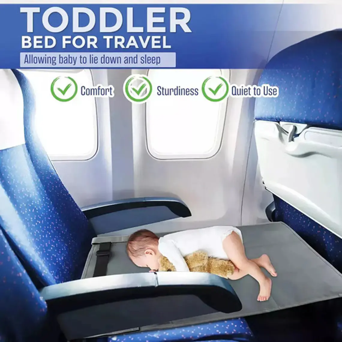 Cama Portable Avión Para Niños Y Bebés Hamaca Comodidad Color Negro Tamaño L 6
