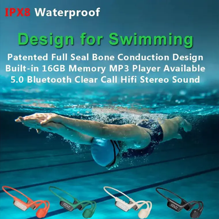 Auriculares Natación Cond. Ósea Ipx8 Sumergibles Únicos Lcd 6