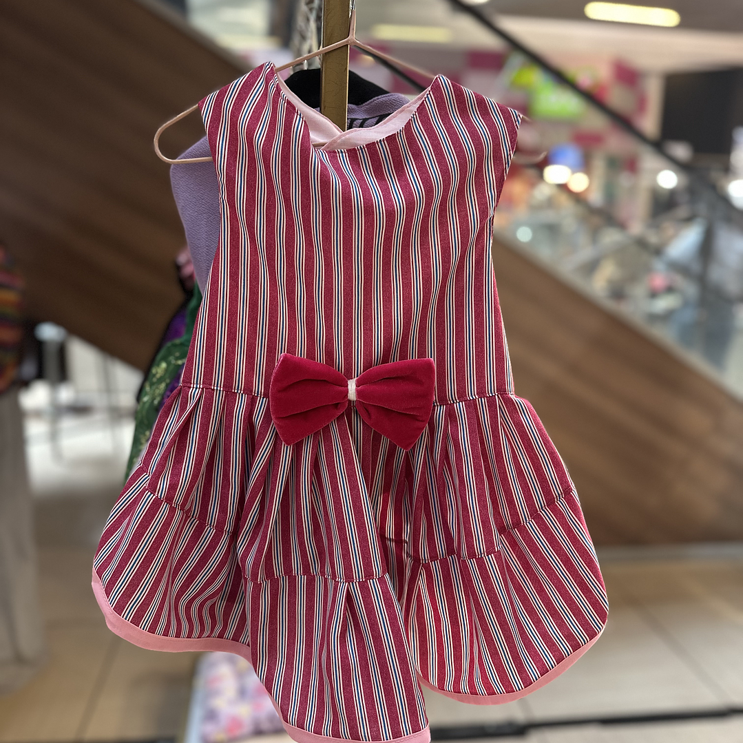 Vestido Lineas Rojas con rosado  1