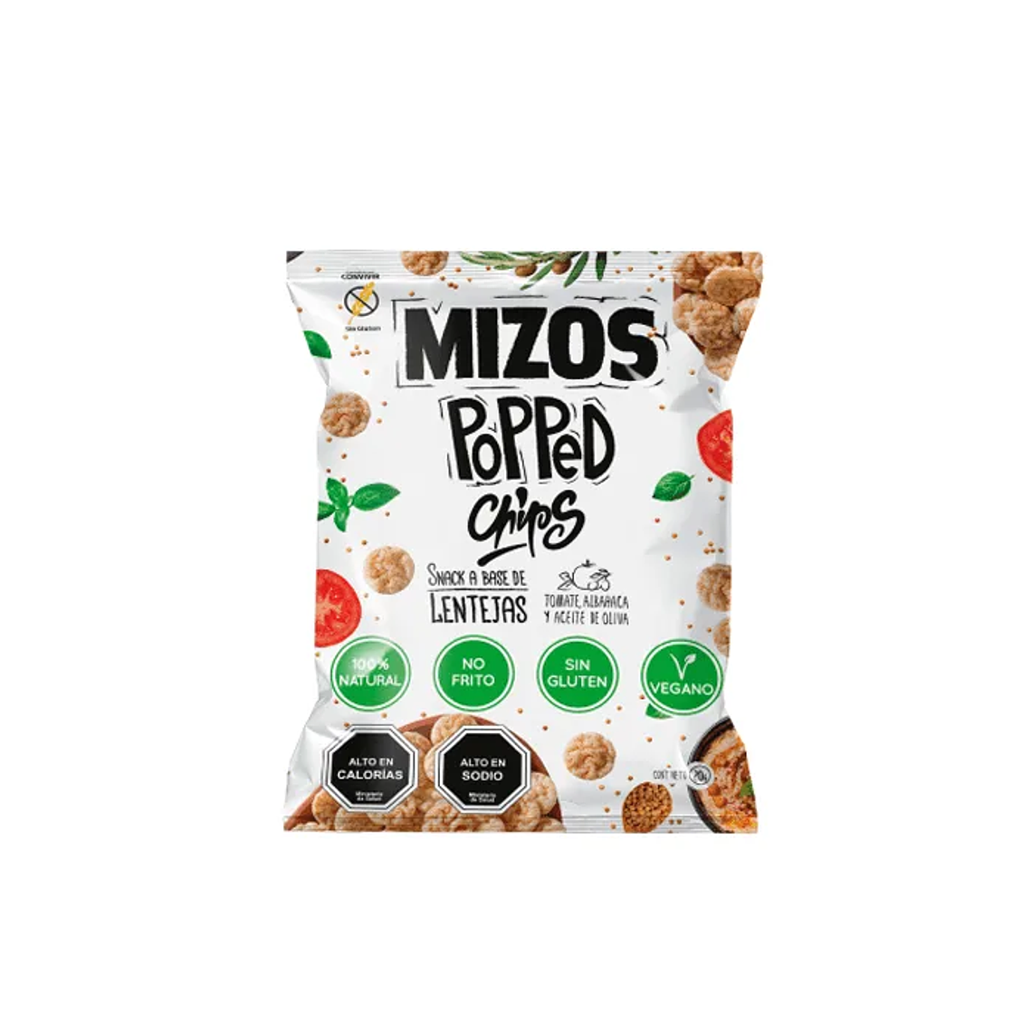 MIZOS POPPED CHIP LENTEJA TOMATE ALBAHACA (20g) 1