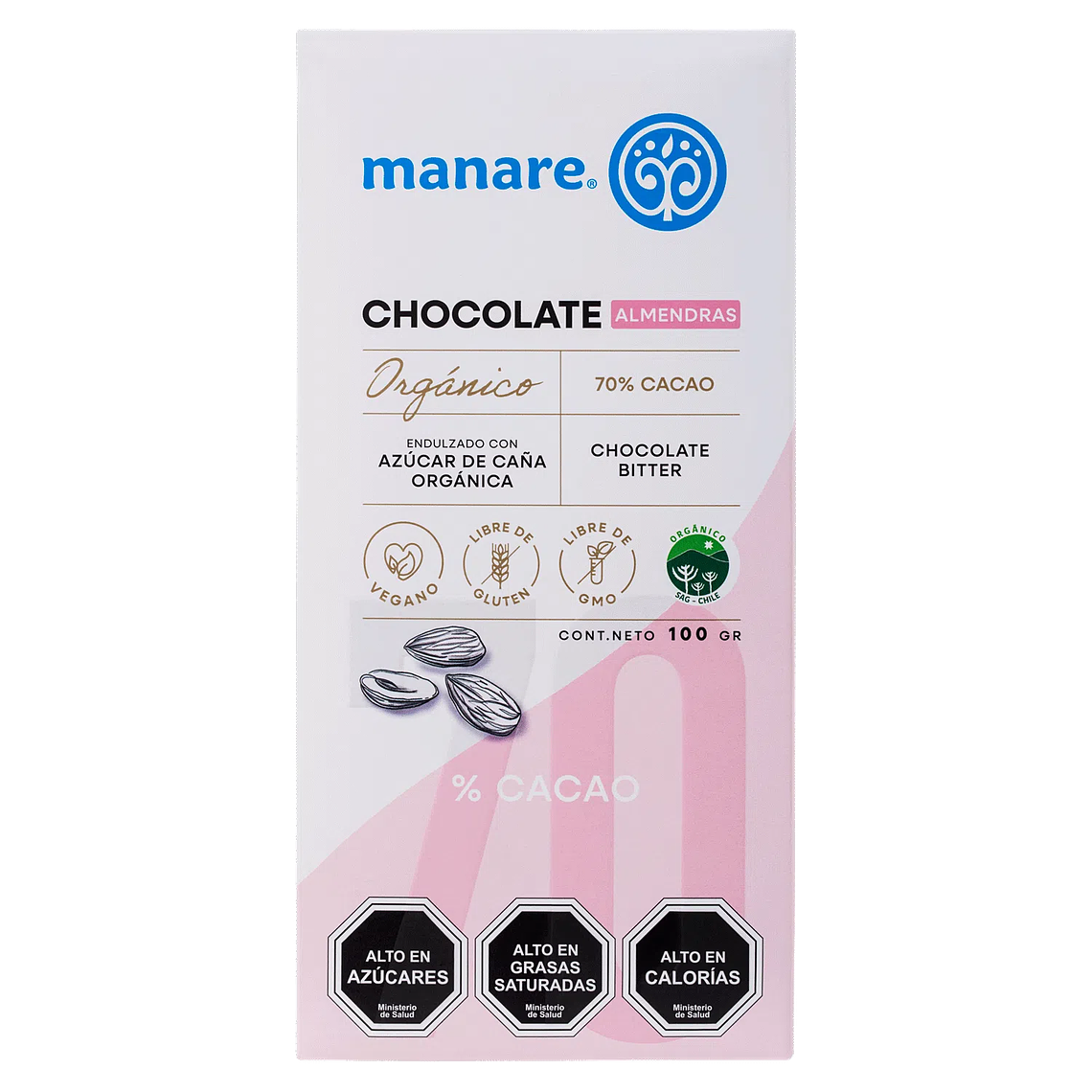 CHOCOLATE CON ALMENDRAS ORGÁNICO 70% CACAO 100 G - CATEDRAL 1