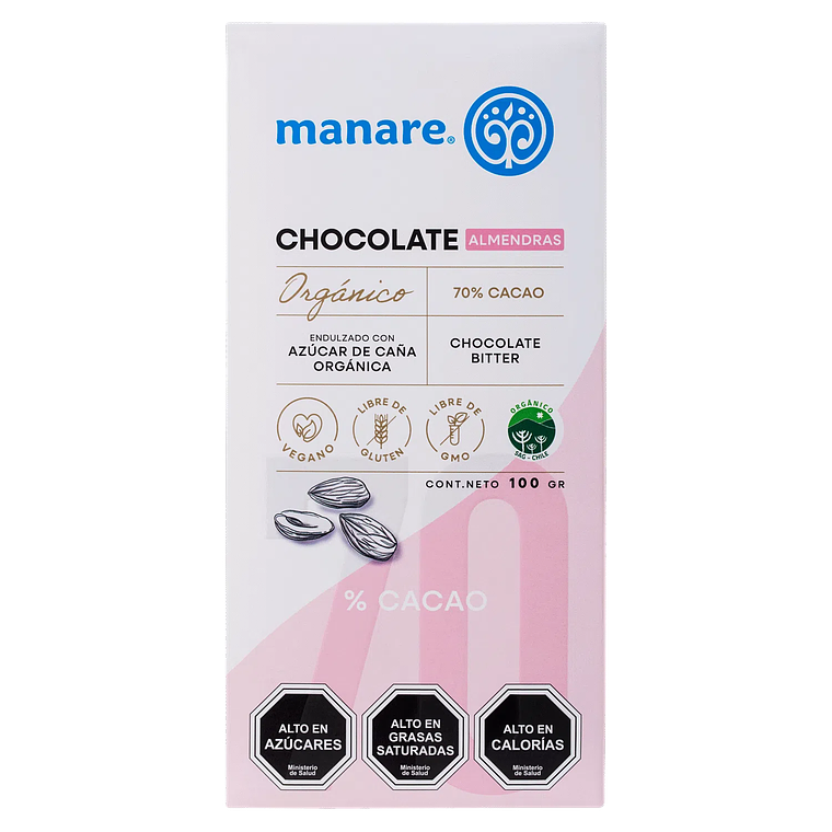 CHOCOLATE CON ALMENDRAS ORGÁNICO 70% CACAO 100 G - CATEDRAL 1