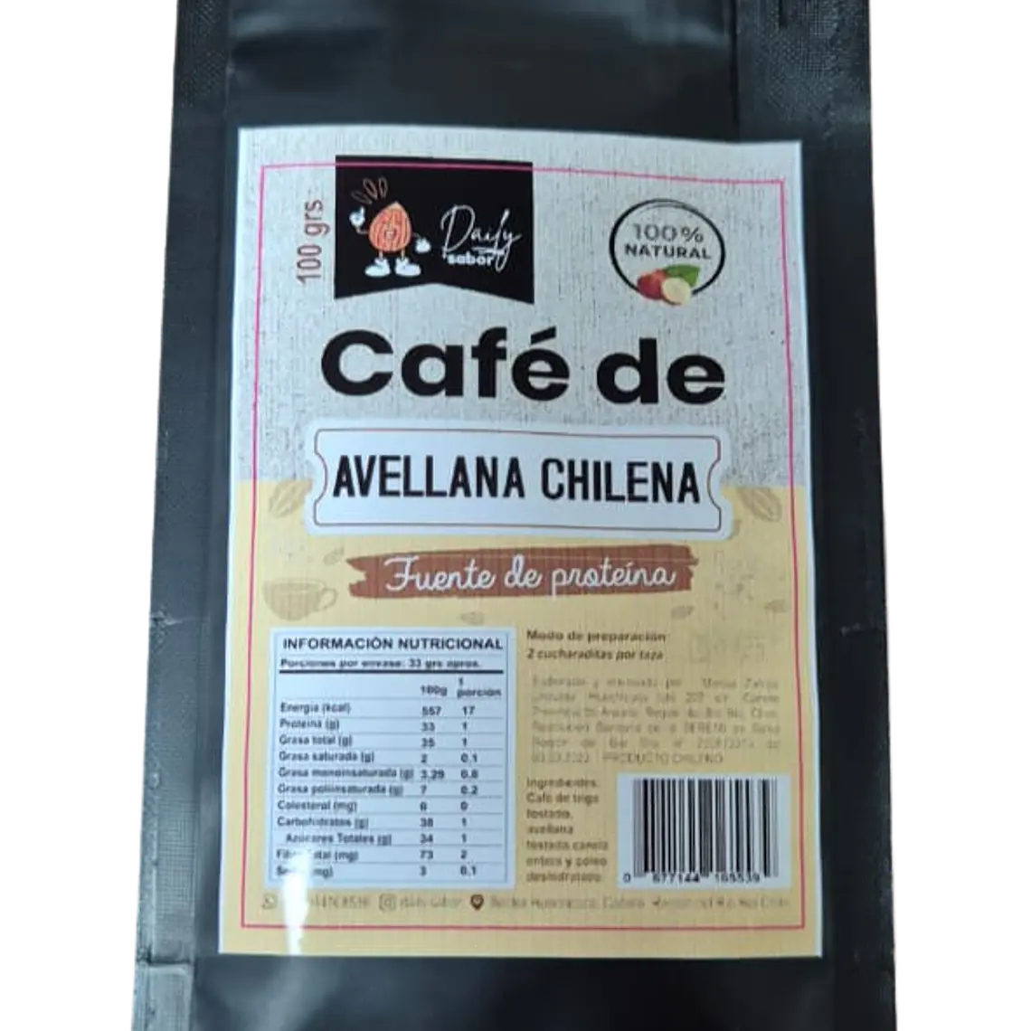 CAFE NATURAL SABOR AVELLANA CHILENA 100G ARTESANAL- TRAIGUEN 1