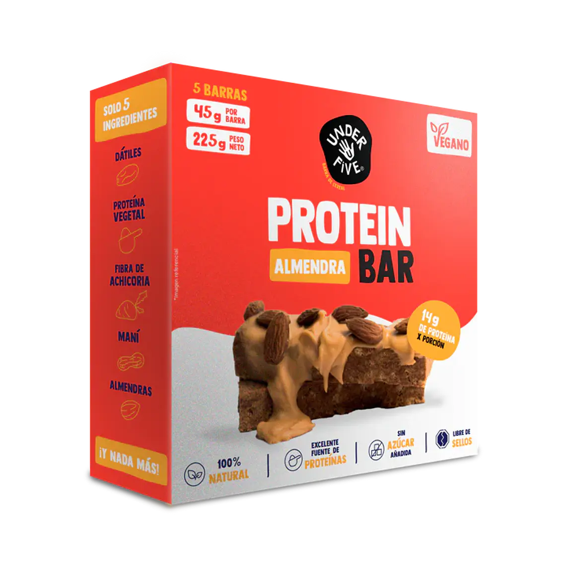 BARRA PROTEINA UNDERFIVE SABOR ALMENDRA DISPLAY 5 UNID 225 GRS - TRAIGUEN 1