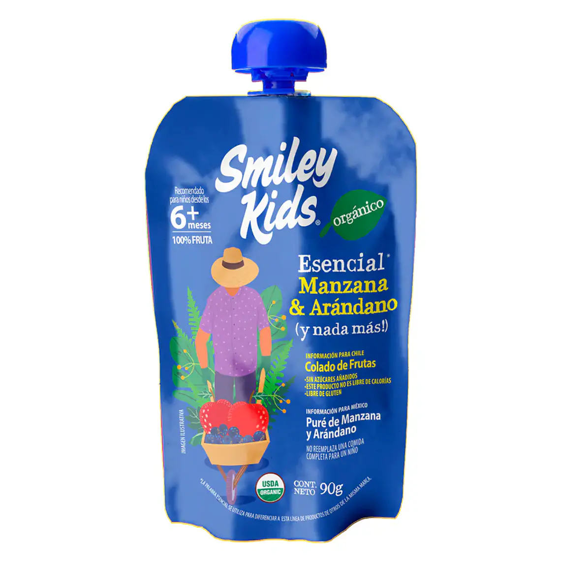 SMILEY KIDS COLADO ORGANICO ESENCIAL MANZANA ARANDANO GLUTEN FREE 90GR - CATEDRAL 1