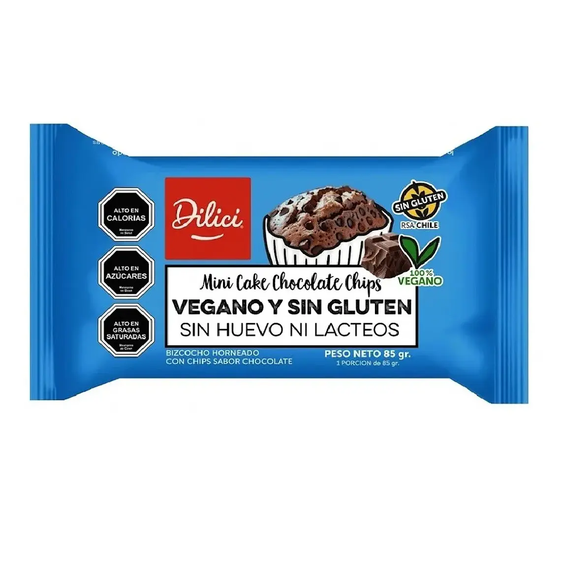 MINICAKE DILICI CHOCOLATE CHIPS SIN GLUTEN Y VEGANO 85 GR - CATEDRAL 1