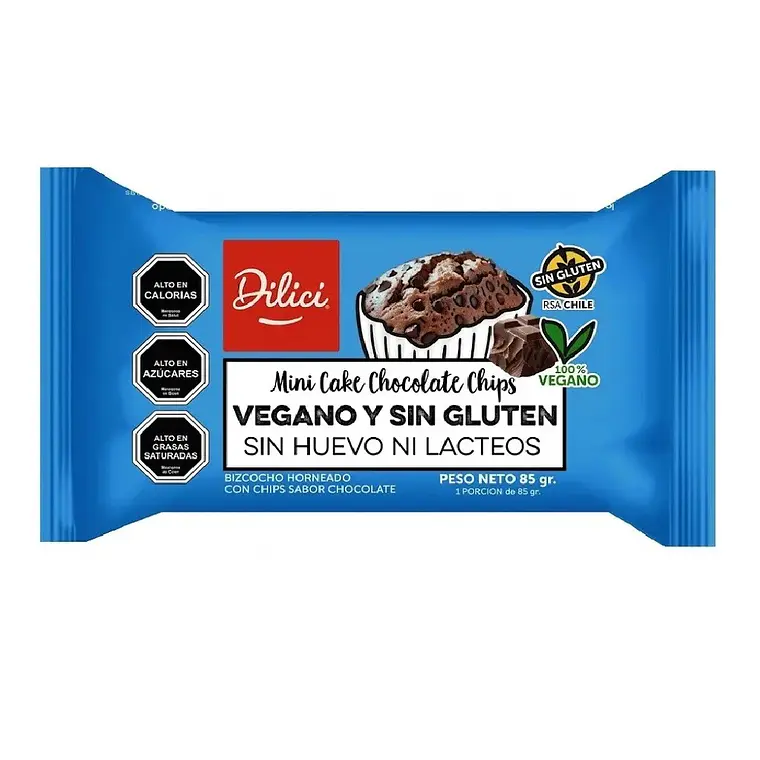 MINICAKE DILICI CHOCOLATE CHIPS SIN GLUTEN Y VEGANO 85 GR - CATEDRAL 1
