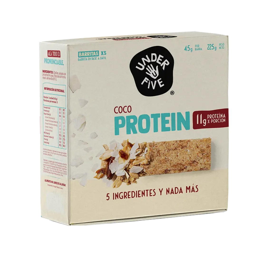 BARRA PROTEINA UNDERFIVE SABOR COCO DISPLAY 5 UNID 225 GRS - CATEDRAL 1