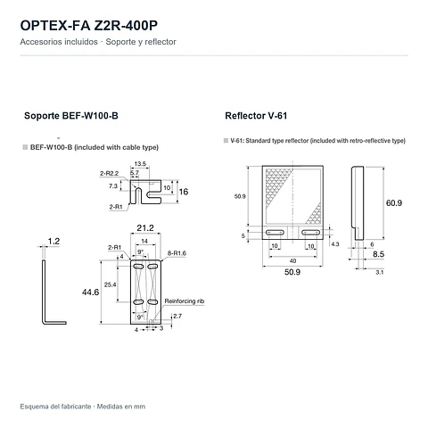 Sensor Fotoeléctrico Optex Z2R-400P PNP 4m Con Reflector