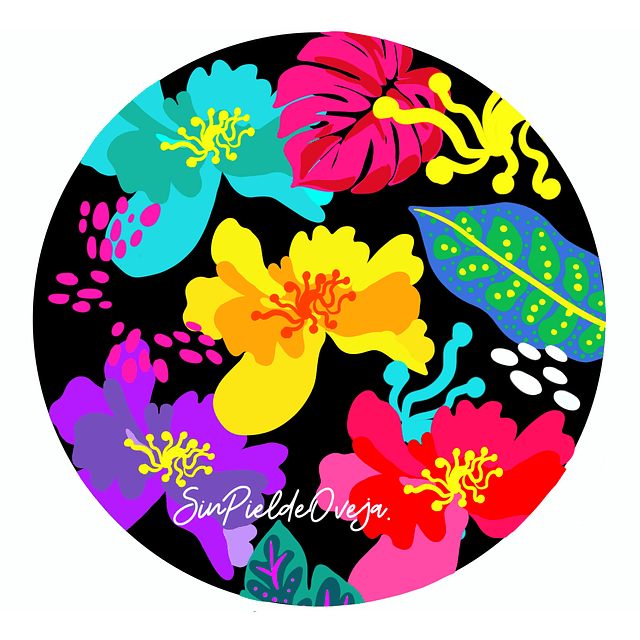 Round pad "Black & flowers" 25 cms de diámetro ilustrado por Sinpieldeoveja 