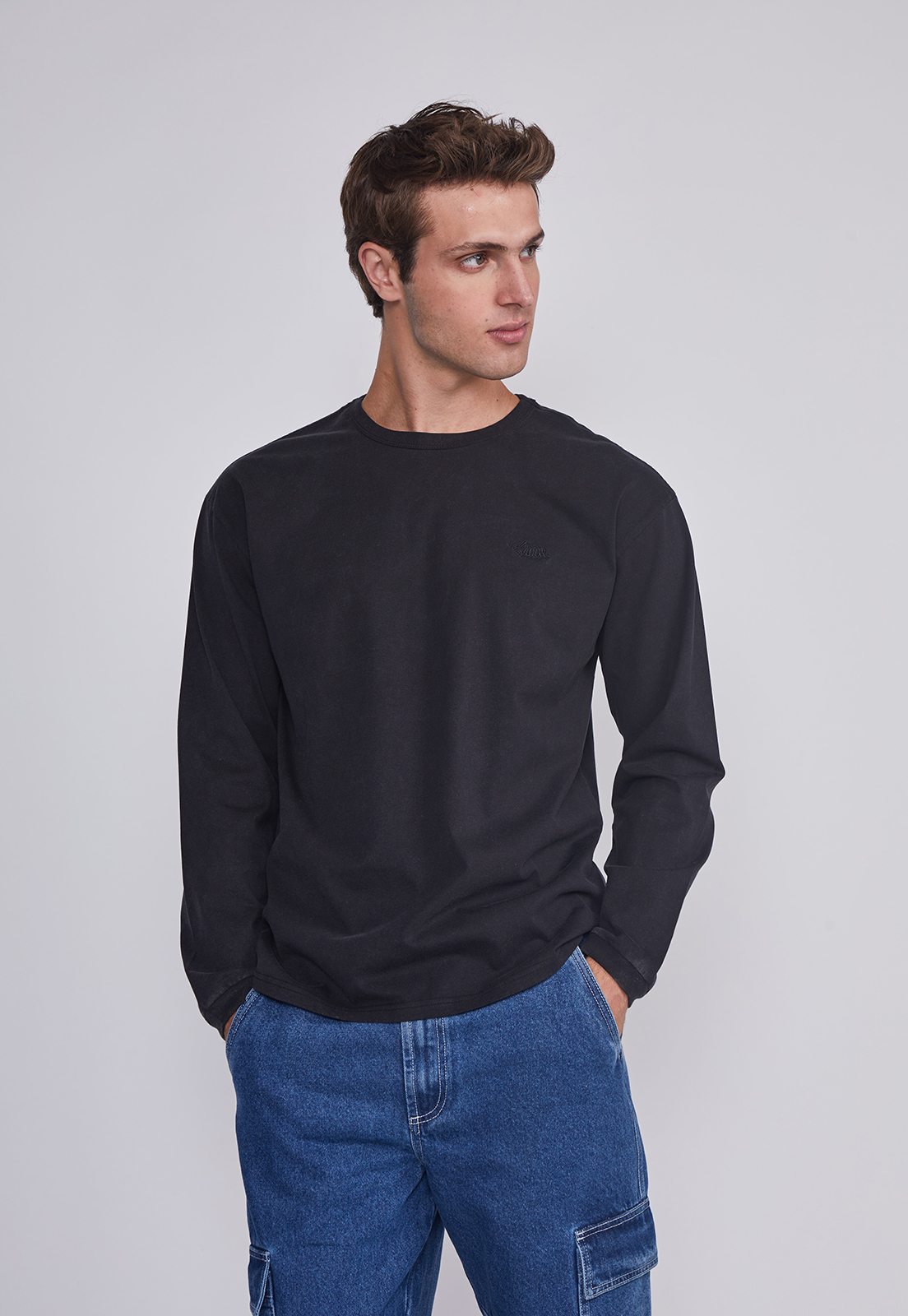 Polera Hombre Lavada Basica Negro Sioux 1