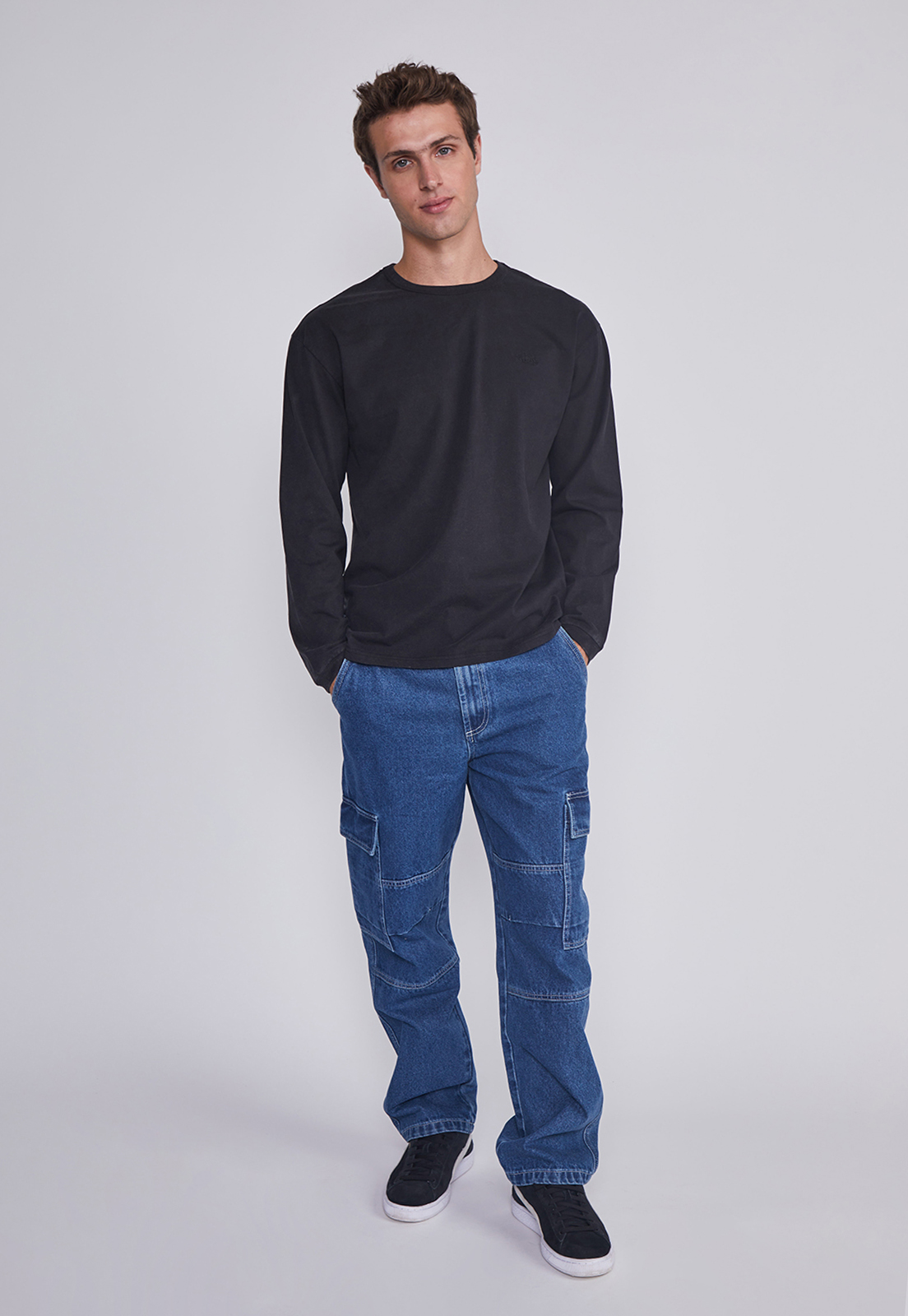 Polera Hombre Lavada Basica Negro Sioux 5