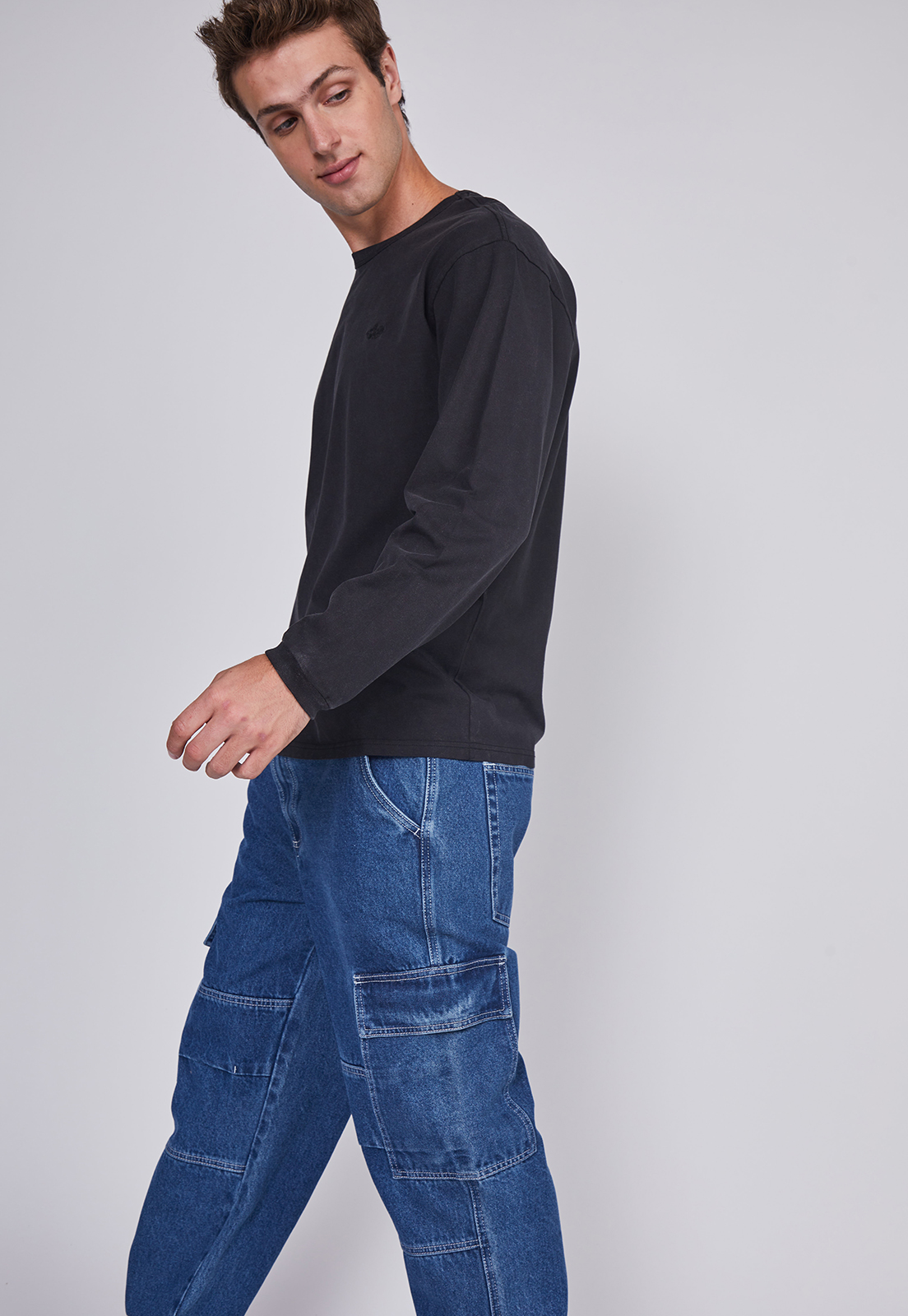 Polera Hombre Lavada Basica Negro Sioux 2