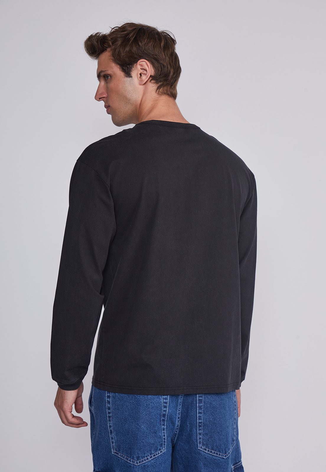 Polera Hombre Lavada Basica Negro Sioux 4