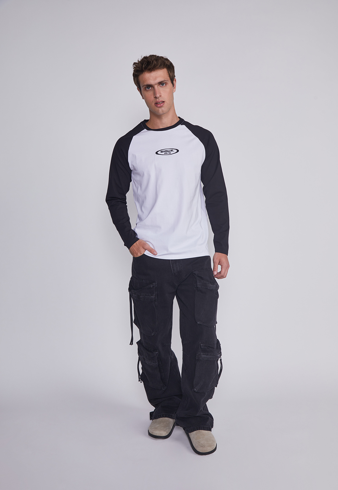 Polera Hombre Bicolor Negro Sioux 5