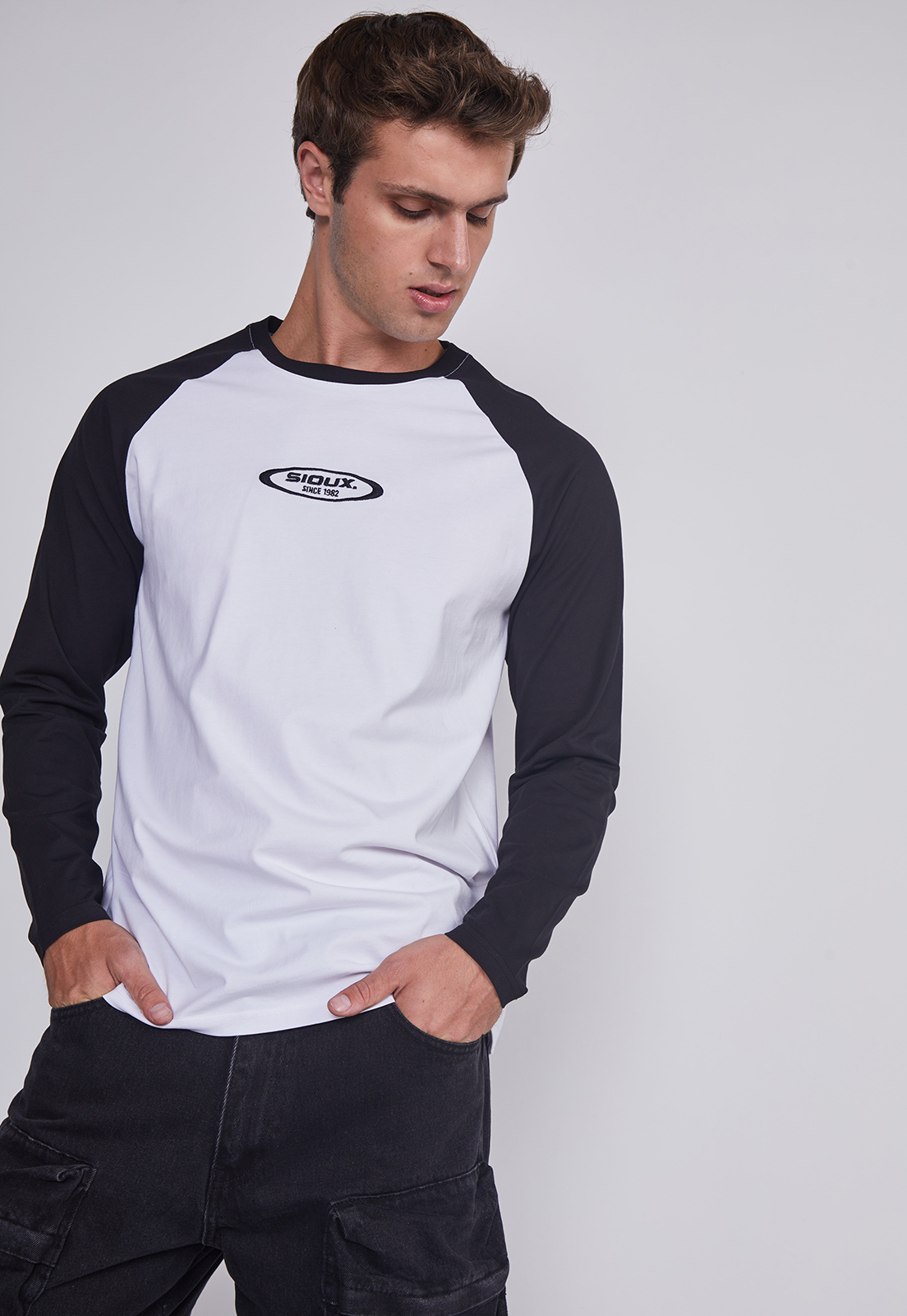 Polera Hombre Bicolor Negro Sioux 2