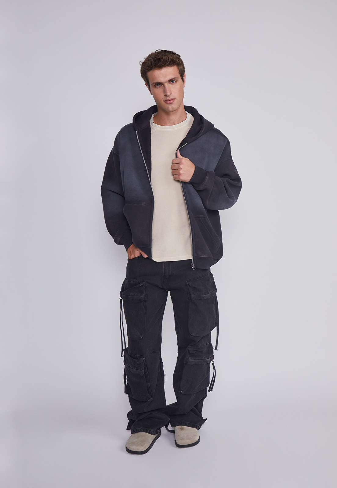 Polerón Hombre Cropped Lavado Negro Sioux 5