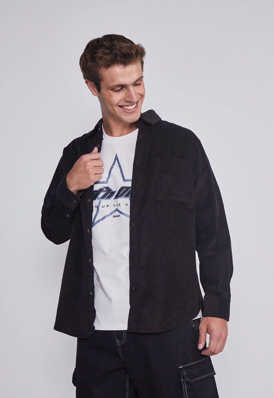 Camisa Hombre Cotele Azul Sioux 1