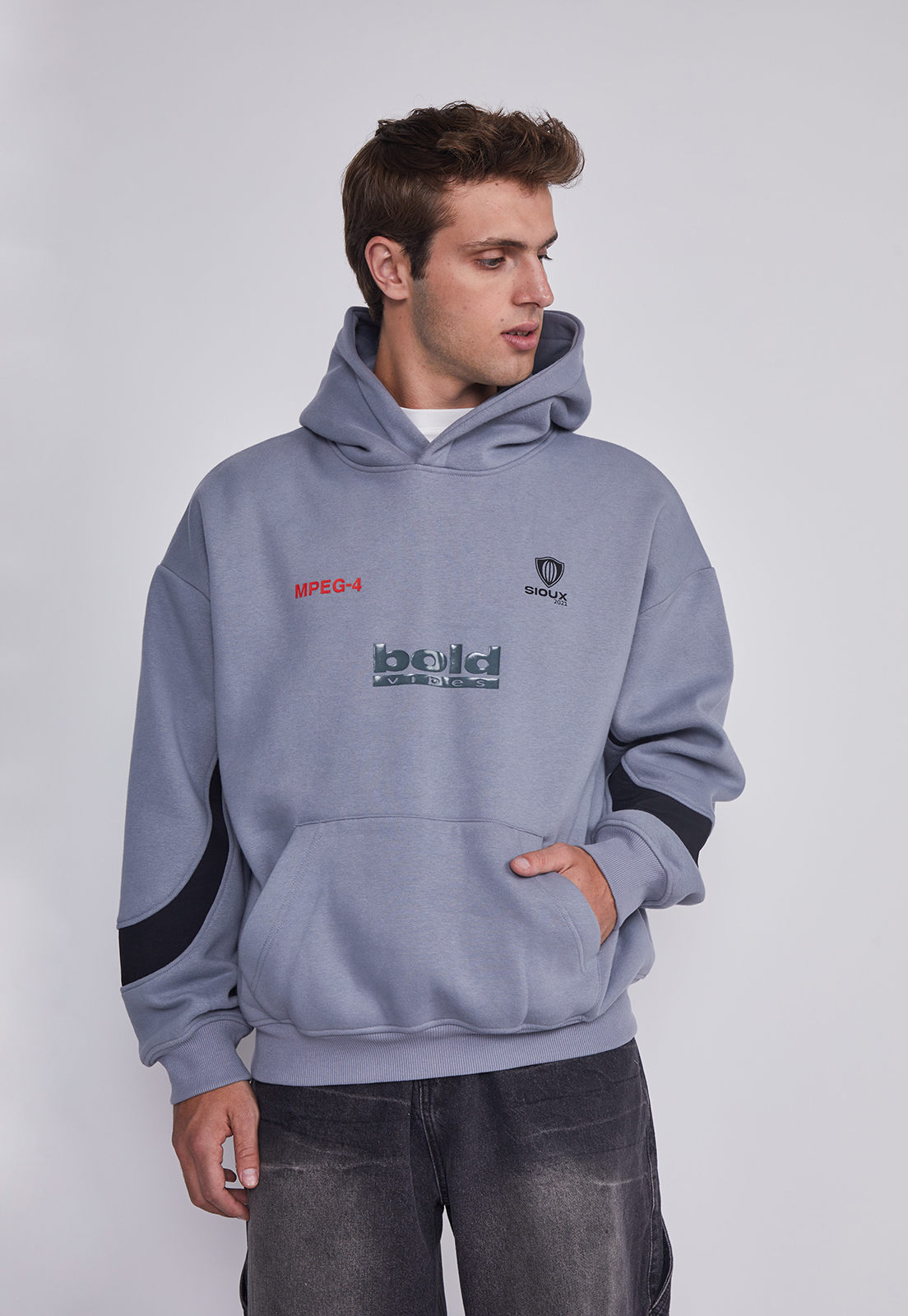 Polerón Hombre Aplicacion Brazos Gris Sioux 2