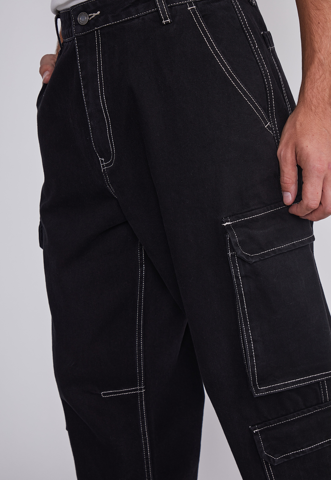 Jeans Hombre Multicargo Contraste Negro Sioux 3