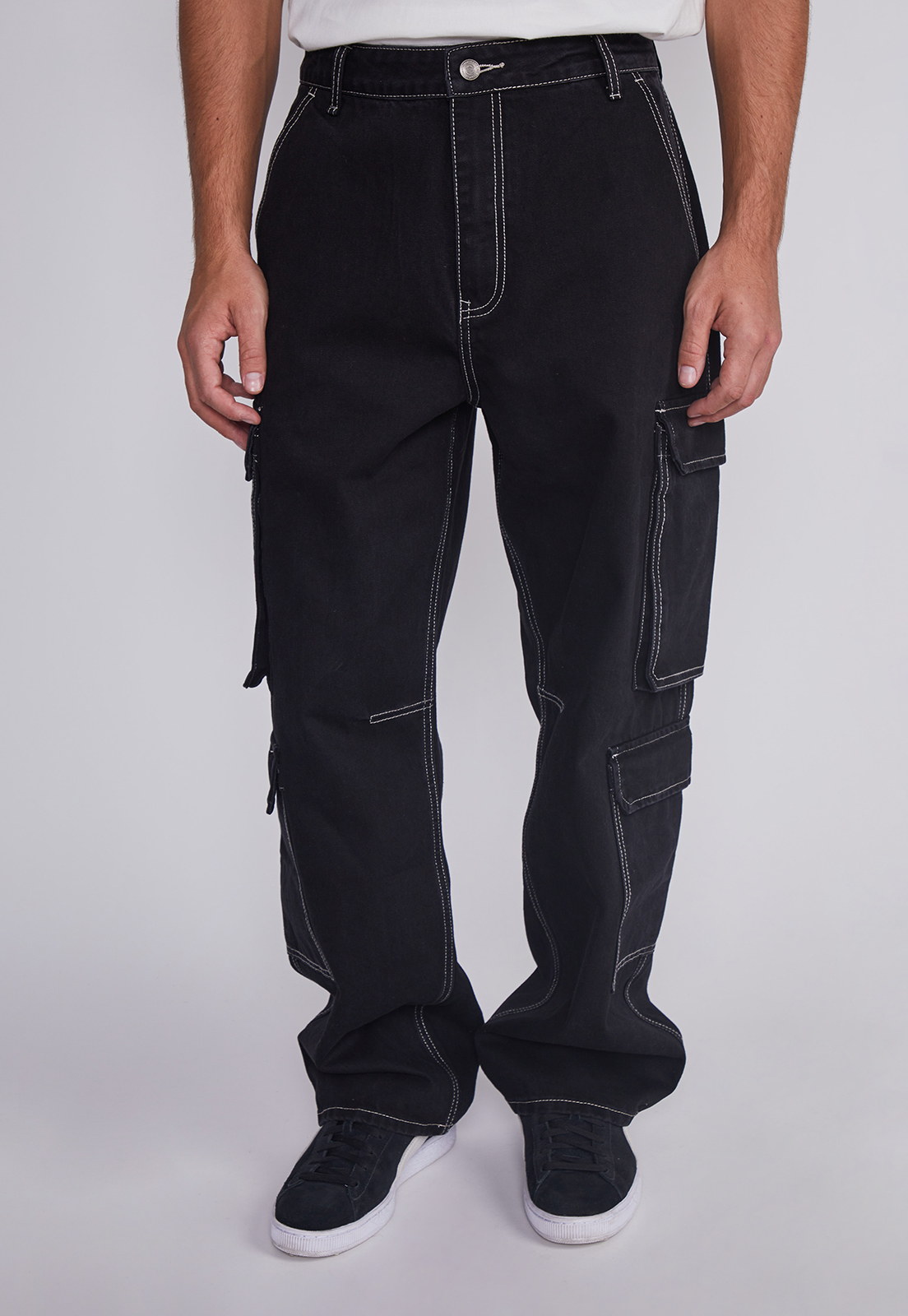 Jeans Hombre Multicargo Contraste Negro Sioux 1