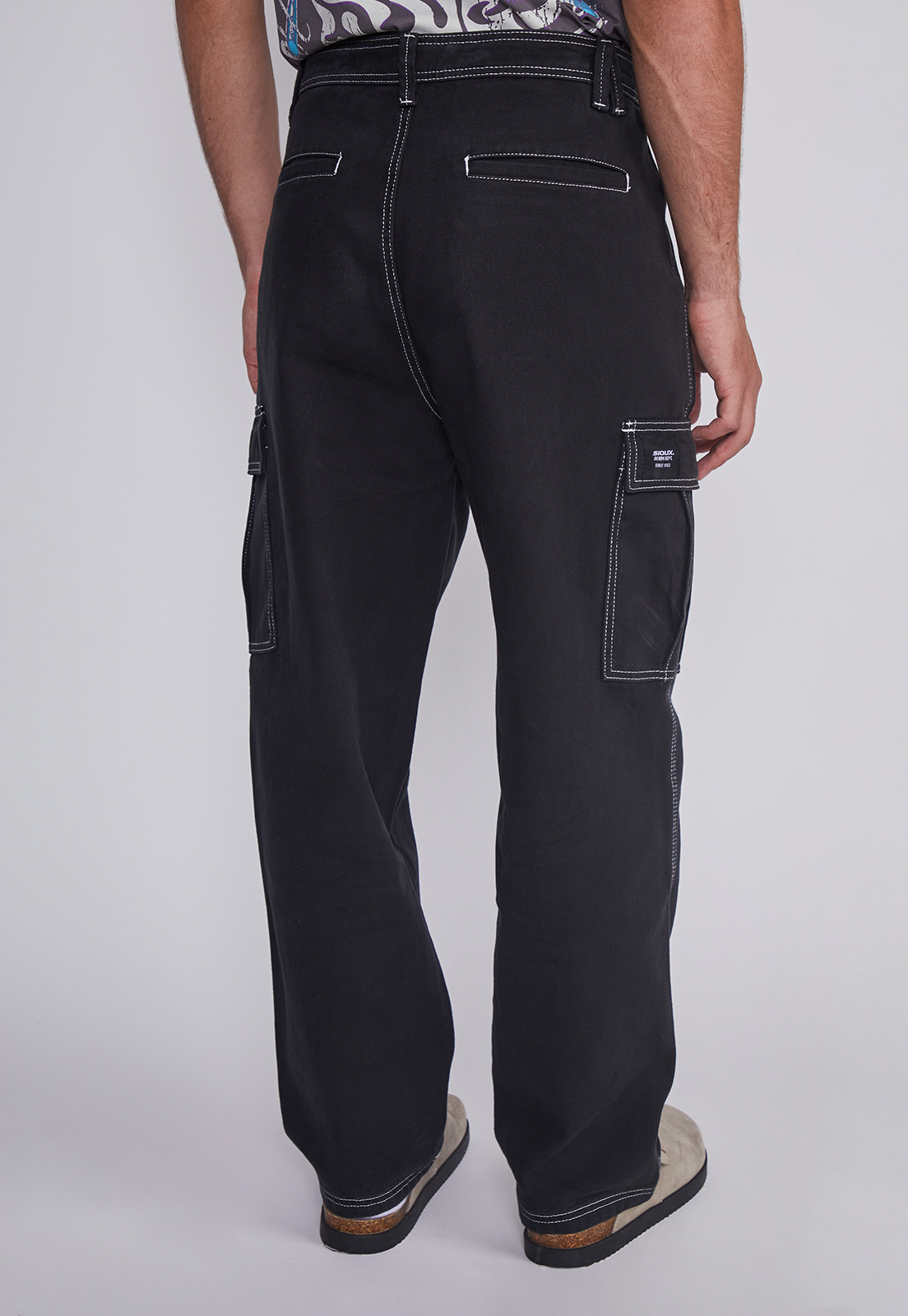 Jeans Hombre Cargo Contraste Negro Sioux 4