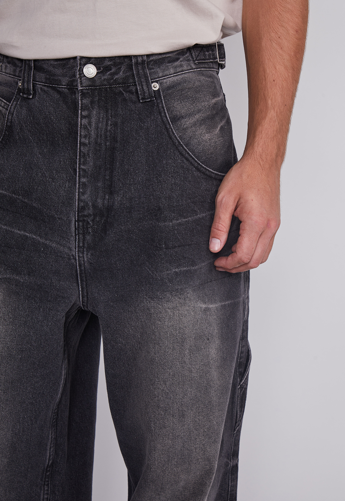 Jeans Hombre Wide Leg Cinturon Negro Sioux 2