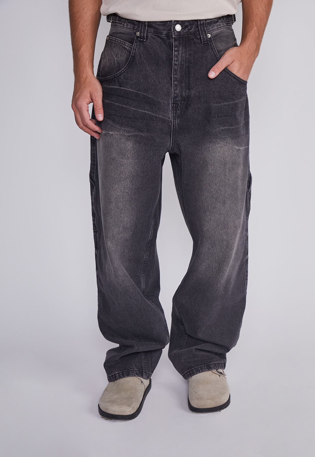 Jeans Hombre Wide Leg Cinturon Negro Sioux 1