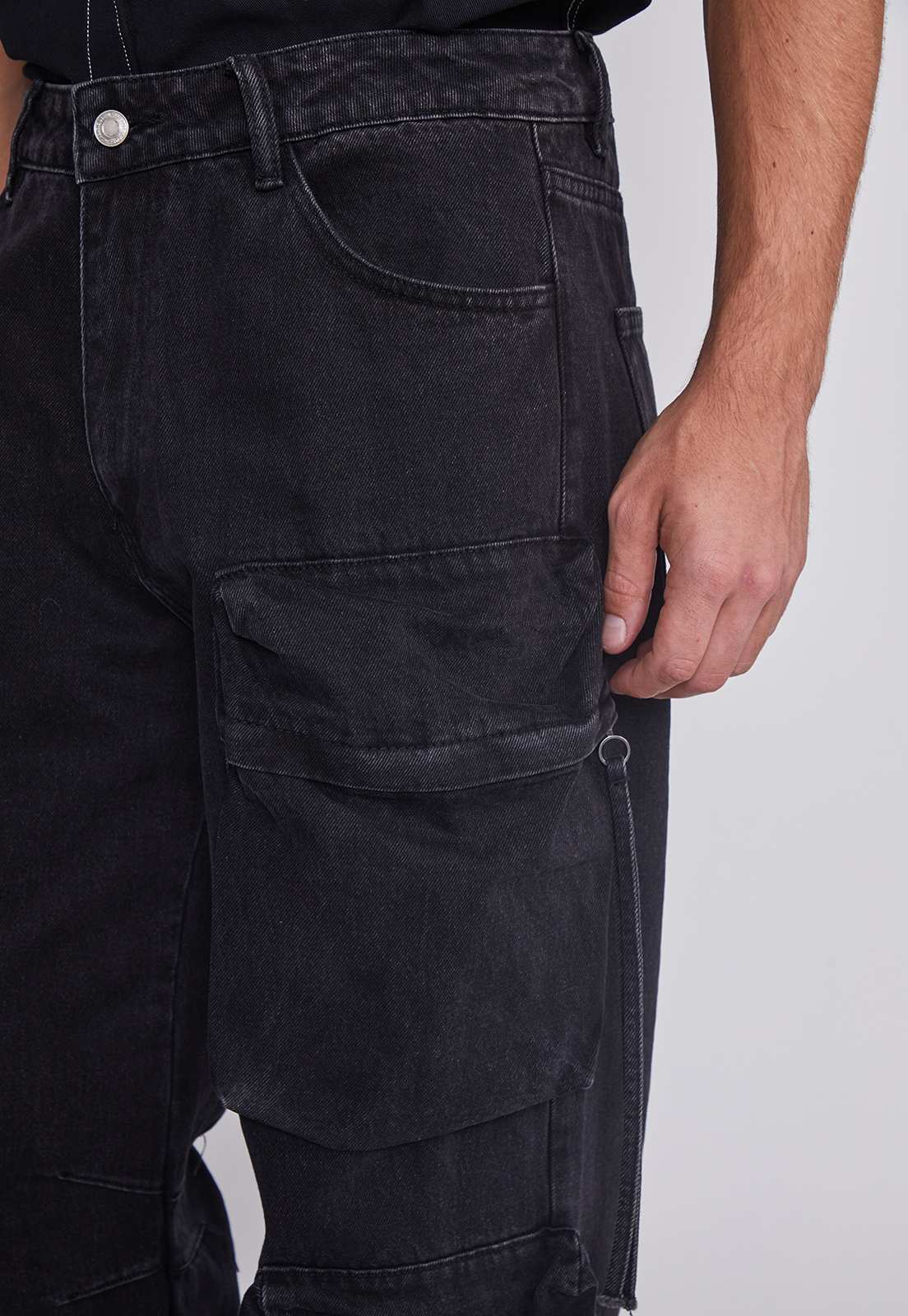 Jeans Hombre Multicargo Y Cierres Negro Sioux 3