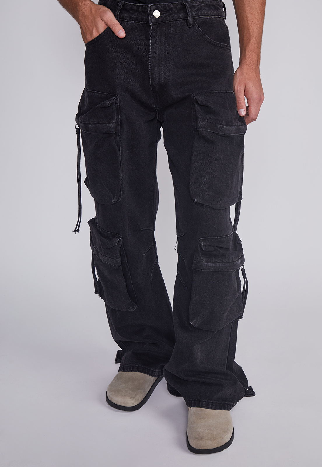 Jeans Hombre Multicargo Y Cierres Negro Sioux 1