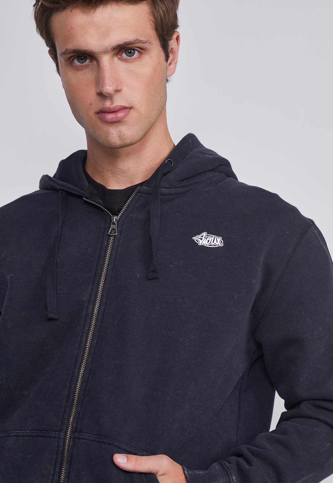 Polerón Hombre Basico Lavado Negro Sioux 3