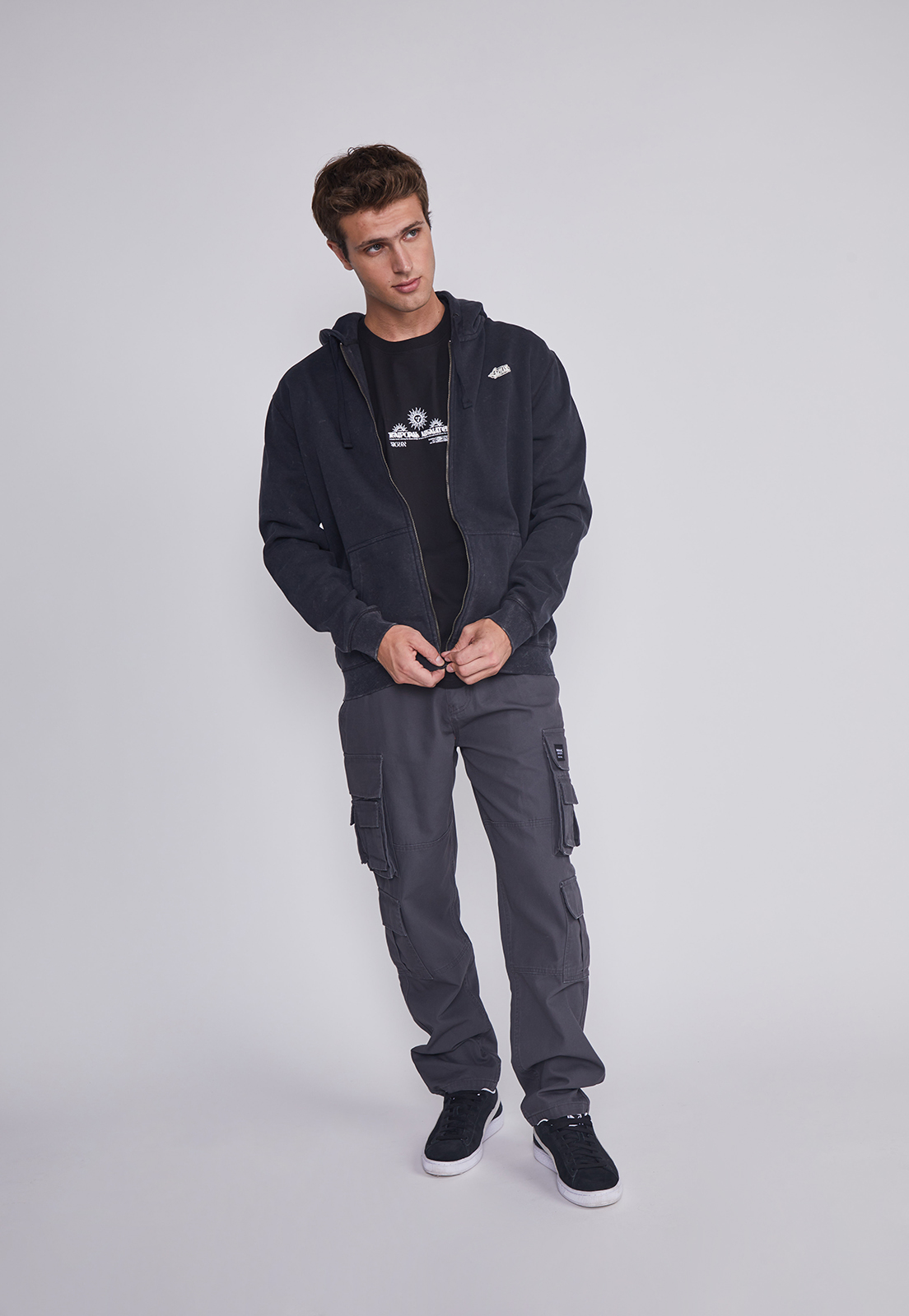 Polerón Hombre Basico Lavado Negro Sioux 5