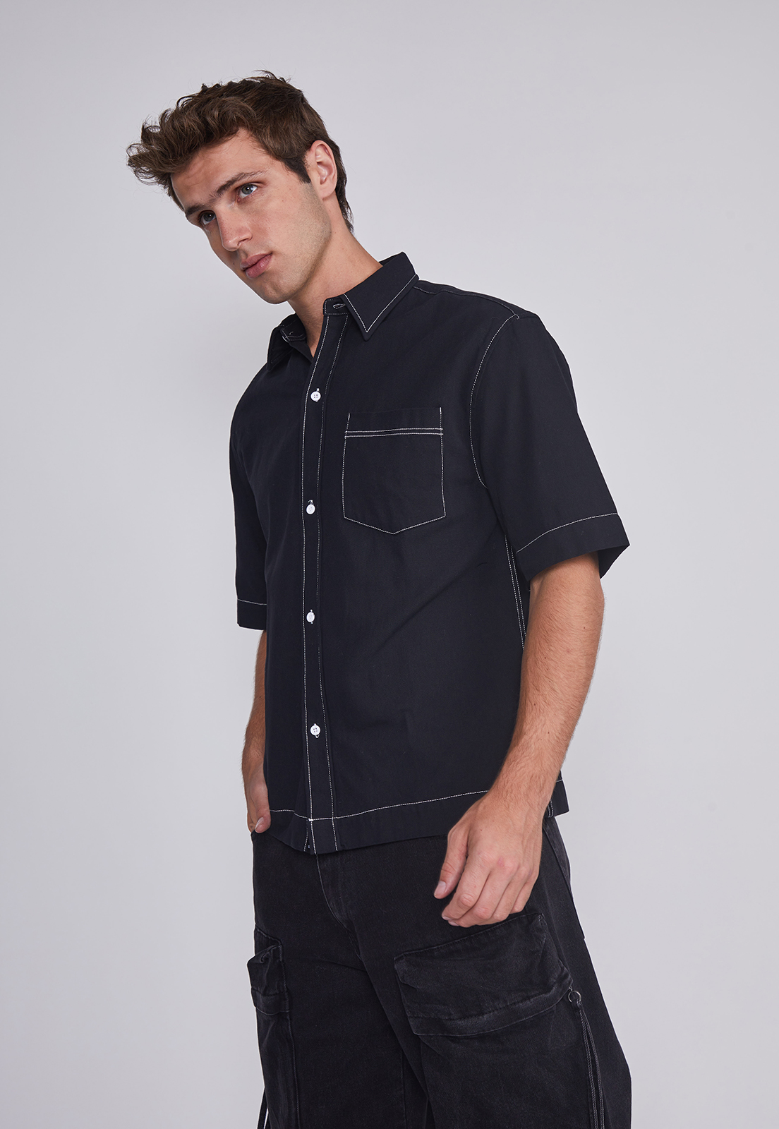 Camisa Hombre Costuras Negro Sioux 1