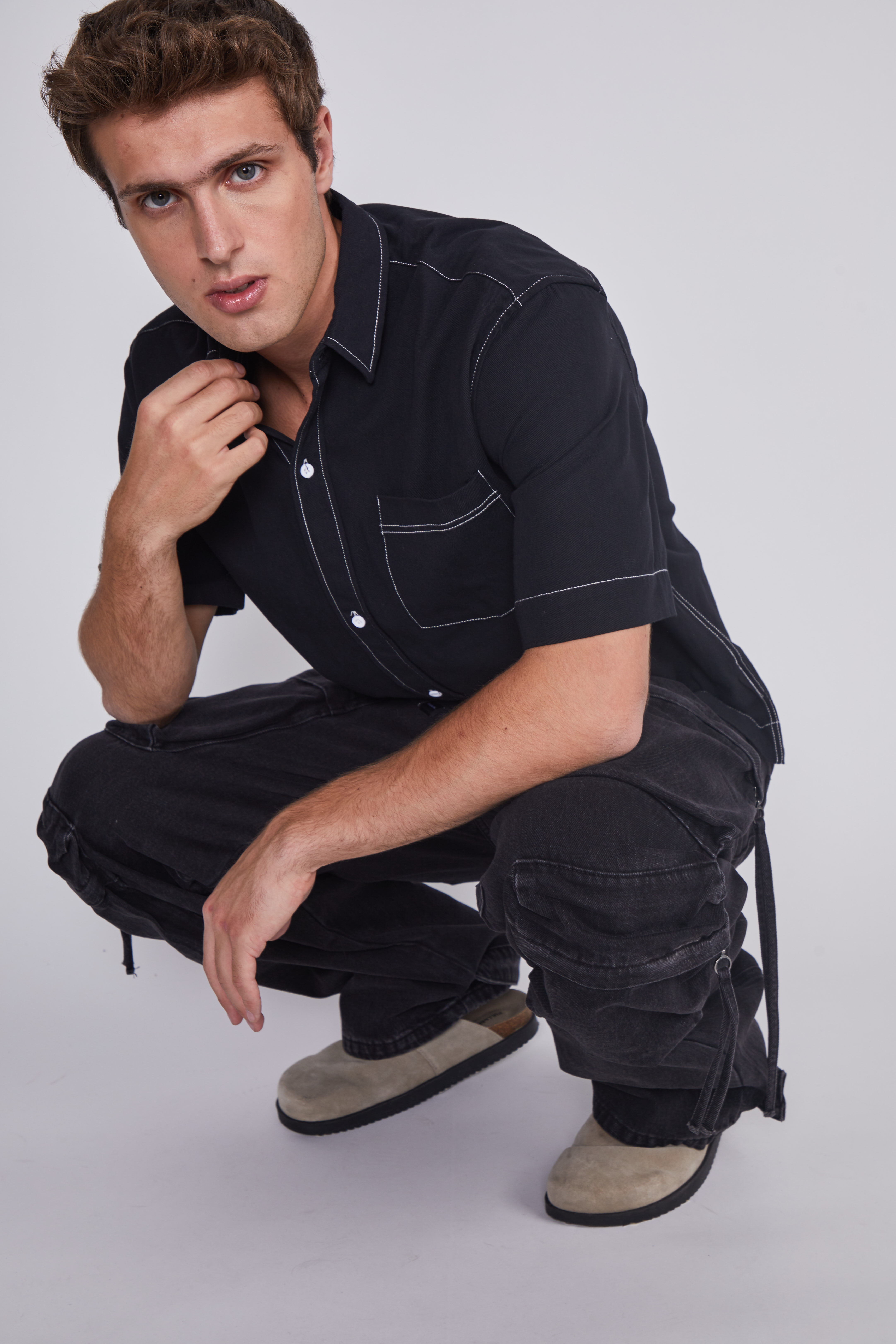 Camisa Hombre Costuras Negro Sioux 2