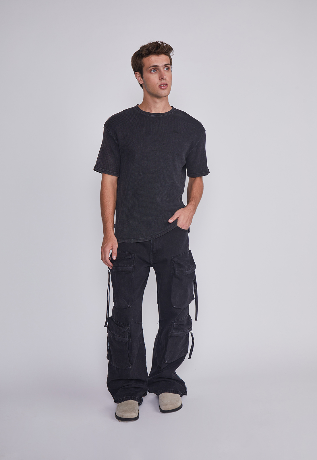 Polera Hombre Waffle Basica Negro Sioux 5