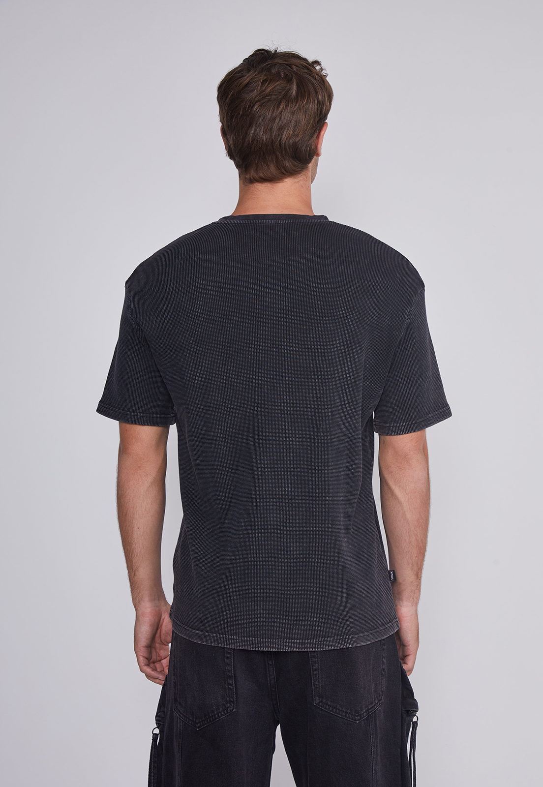 Polera Hombre Waffle Basica Negro Sioux 4