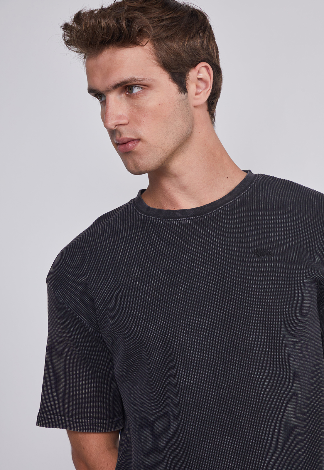 Polera Hombre Waffle Basica Negro Sioux 3