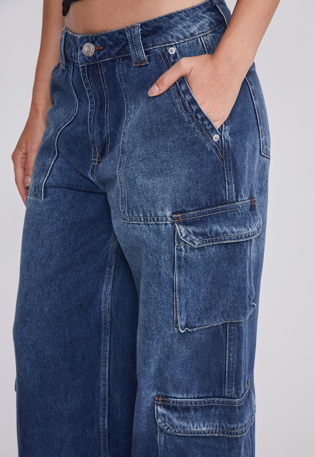 Jeans Mujer Wide Leg Cargo Azul Sioux 3