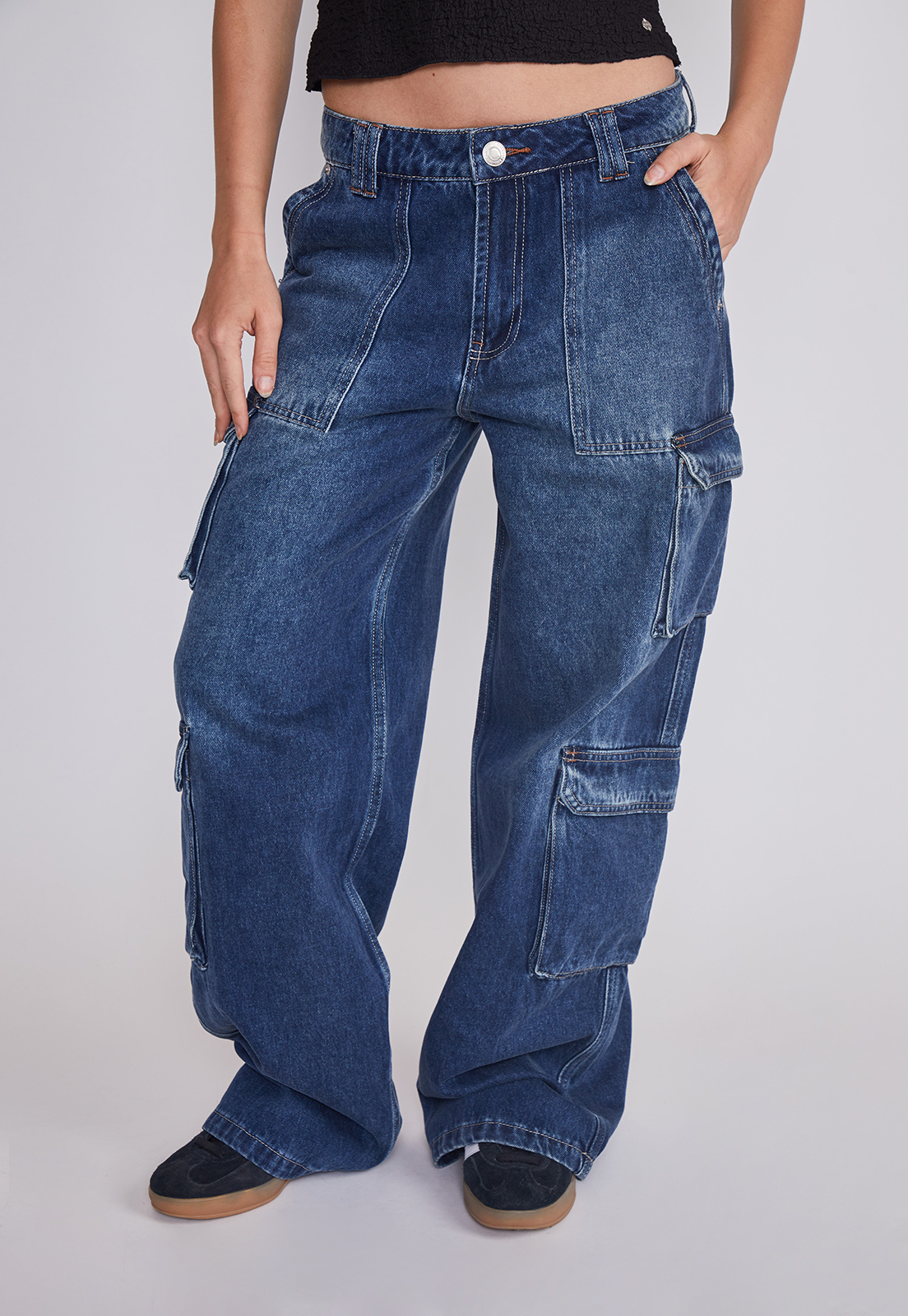 Jeans Mujer Wide Leg Cargo Azul Sioux 1