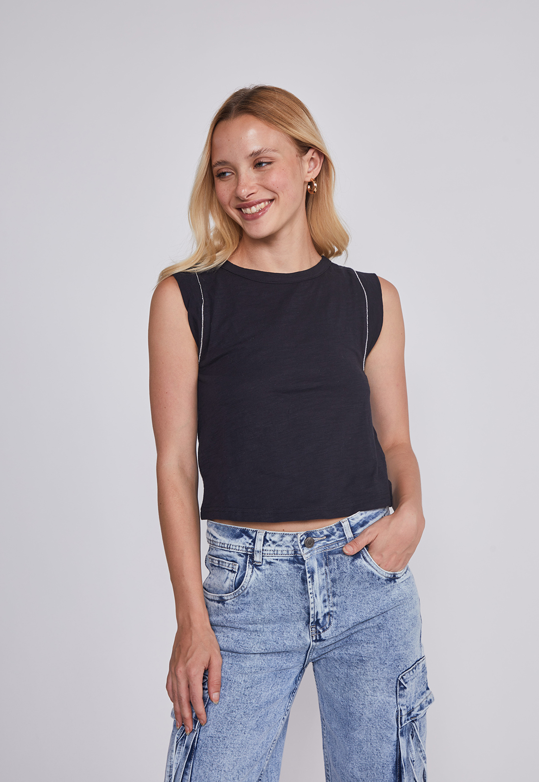 Polera Mujer Brillos Negro Sioux 1