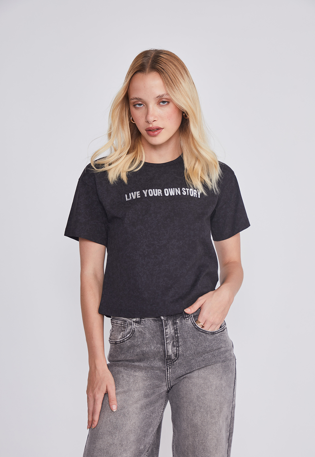 Polera Mujer Lavada Gris Sioux 1